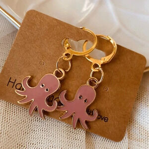 Cute Handmade Pink Octopus charm pendant Fashion Dangle Earrings set